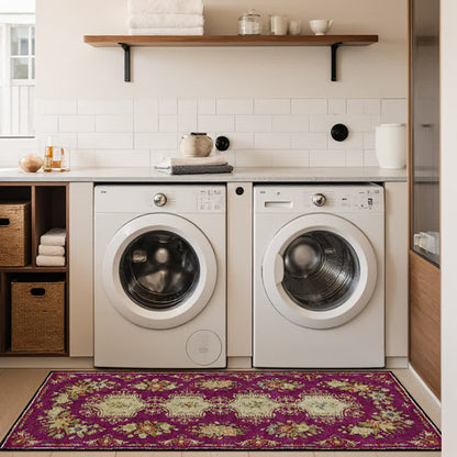 Waschbarer, rutschfester Küchenteppich mit Retro-Blumenmuster