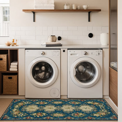 Waschbarer, rutschfester Küchenteppich mit Retro-Blumenmuster