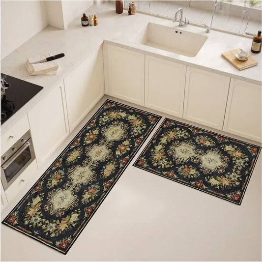 Waschbarer, rutschfester Küchenteppich mit Retro-Blumenmuster