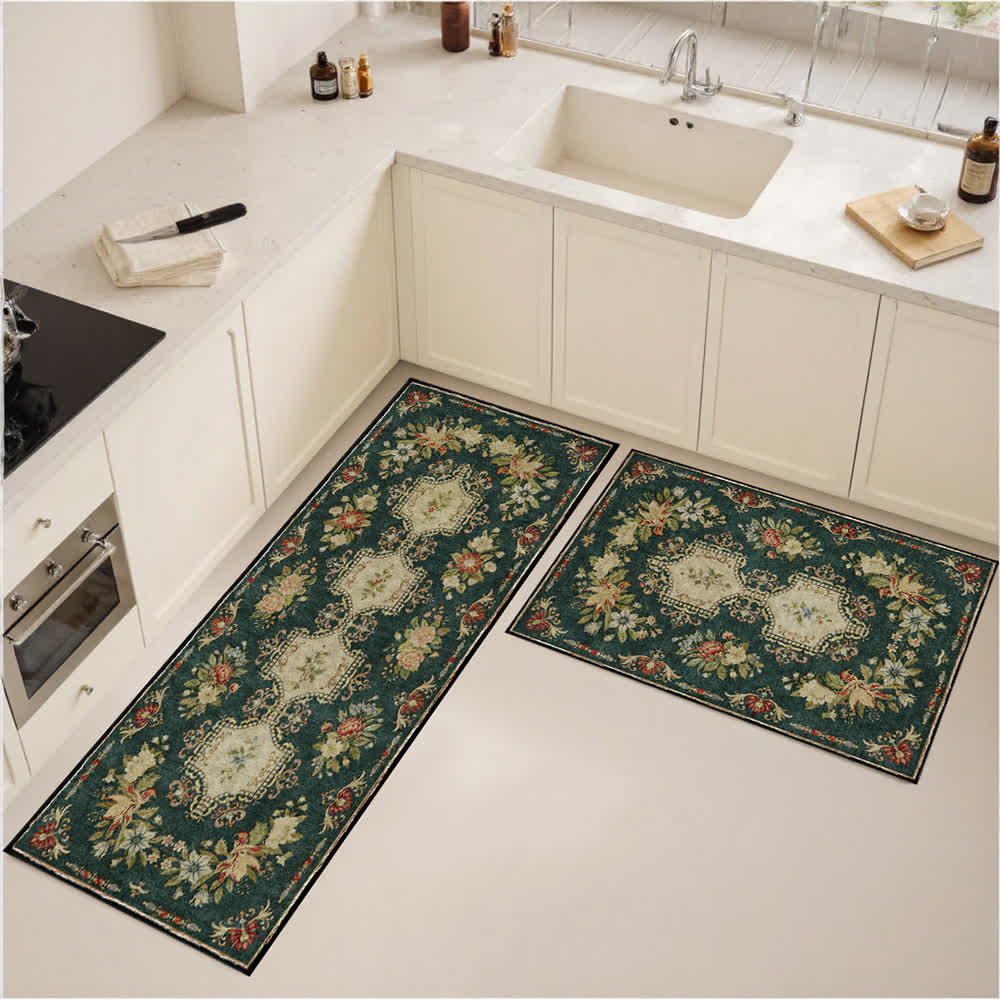 Waschbarer, rutschfester Küchenteppich mit Retro-Blumenmuster