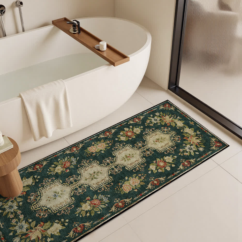 Waschbarer, rutschfester Küchenteppich mit Retro-Blumenmuster