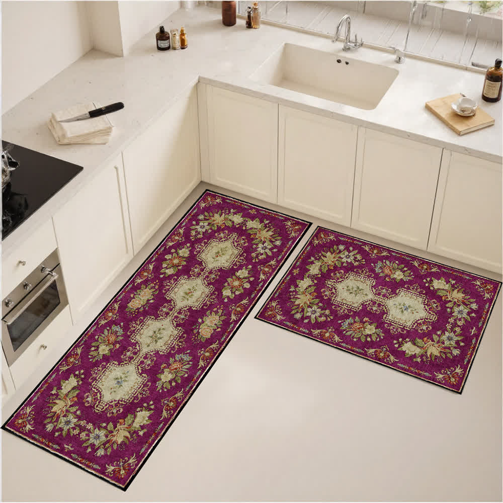 Waschbarer, rutschfester Küchenteppich mit Retro-Blumenmuster