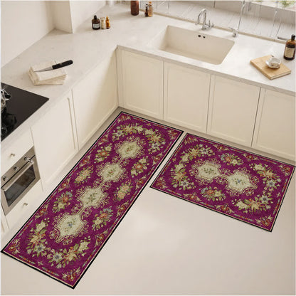 Waschbarer, rutschfester Küchenteppich mit Retro-Blumenmuster