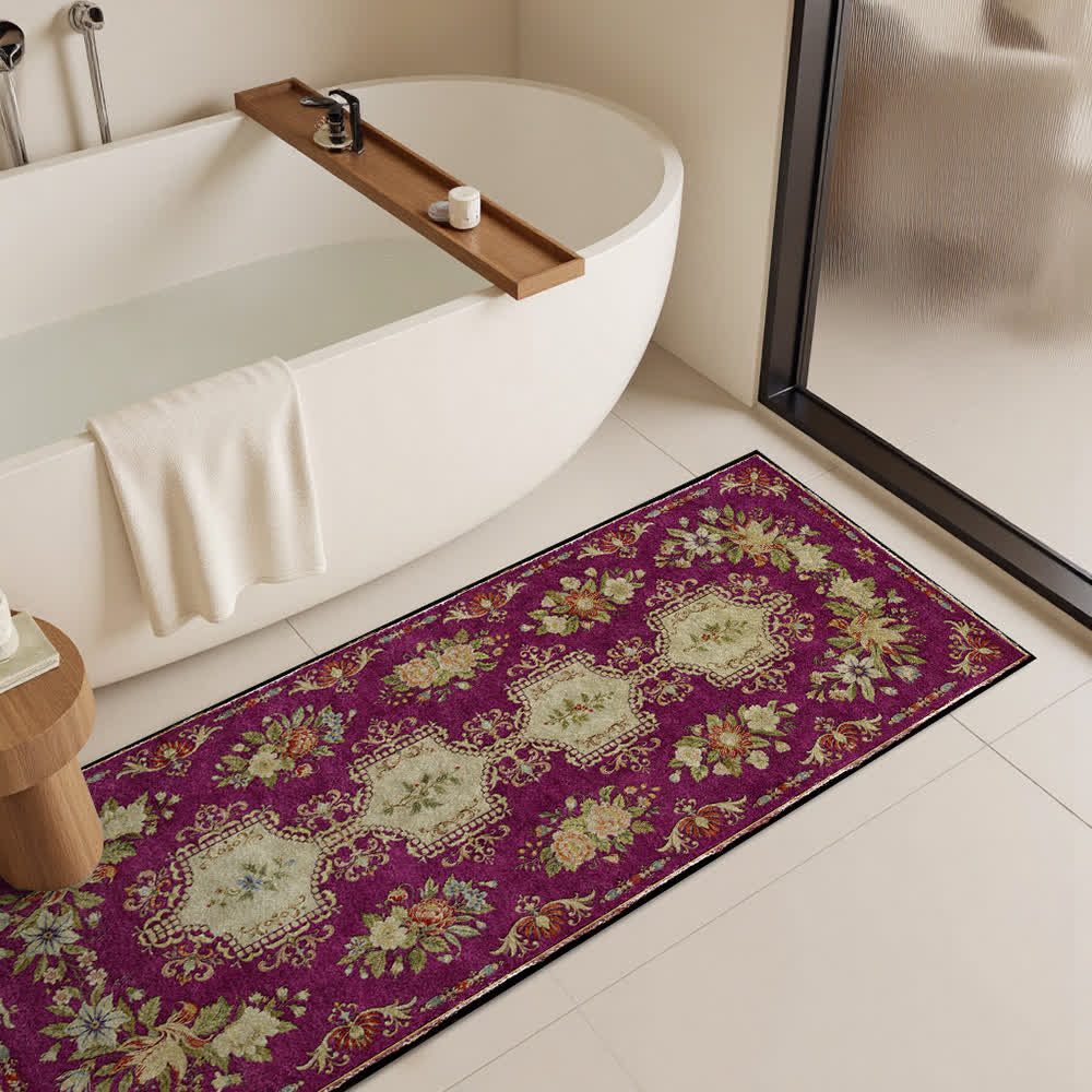 Waschbarer, rutschfester Küchenteppich mit Retro-Blumenmuster