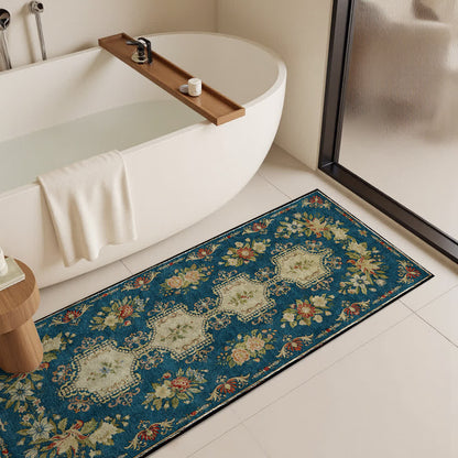 Waschbarer, rutschfester Küchenteppich mit Retro-Blumenmuster
