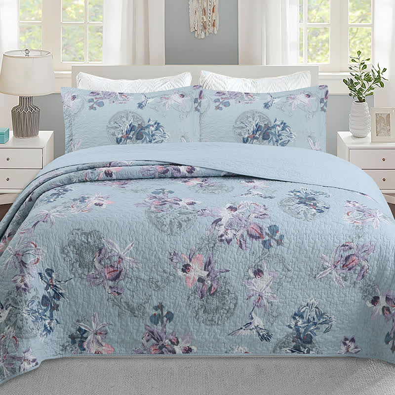 Elegante Steppdecke aus weicher Baumwolle mit Blumenmuster