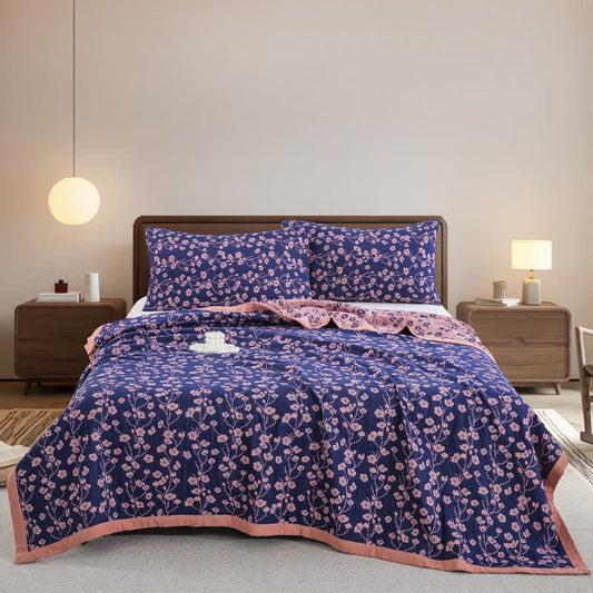 Wendesteppdecke aus Baumwollgaze-Jacquard mit pastoralem Blumenmuster