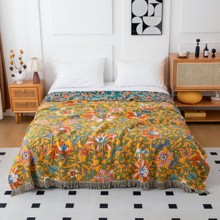 Wendesteppdecke aus Baumwolle mit Blumenmuster im Vintage-Stil und Quasten
