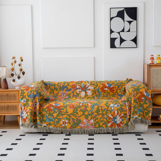 Wendedecke aus Baumwolle mit Vintage-Blumenmuster und Quasten