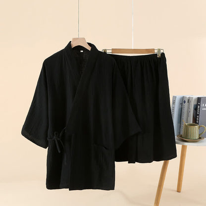 Unisex-Kimono-Pyjama-Set aus einfarbiger Baumwollgaze