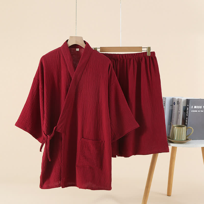 Unisex-Kimono-Pyjama-Set aus einfarbiger Baumwollgaze