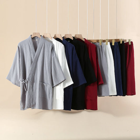Unisex-Kimono-Pyjama-Set aus einfarbiger Baumwollgaze