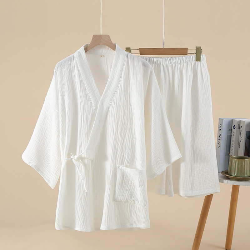 Unisex-Kimono-Pyjama-Set aus einfarbiger Baumwollgaze