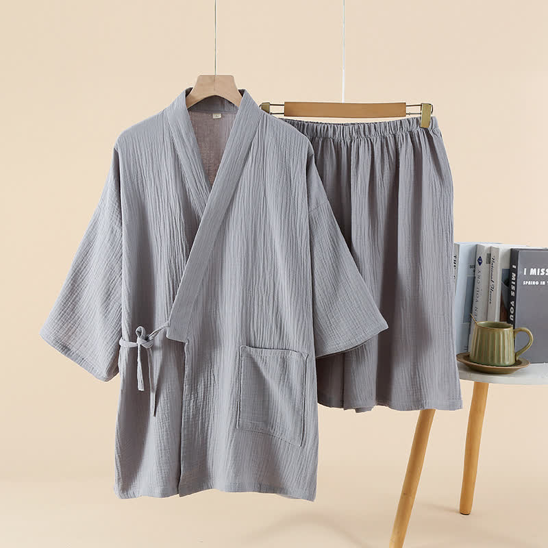Unisex-Kimono-Pyjama-Set aus einfarbiger Baumwollgaze
