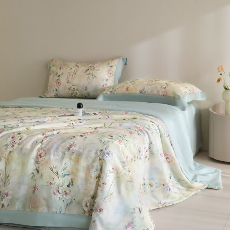 Luxuriöse Sommerdecke aus Lyocellfaser mit Blumenmuster