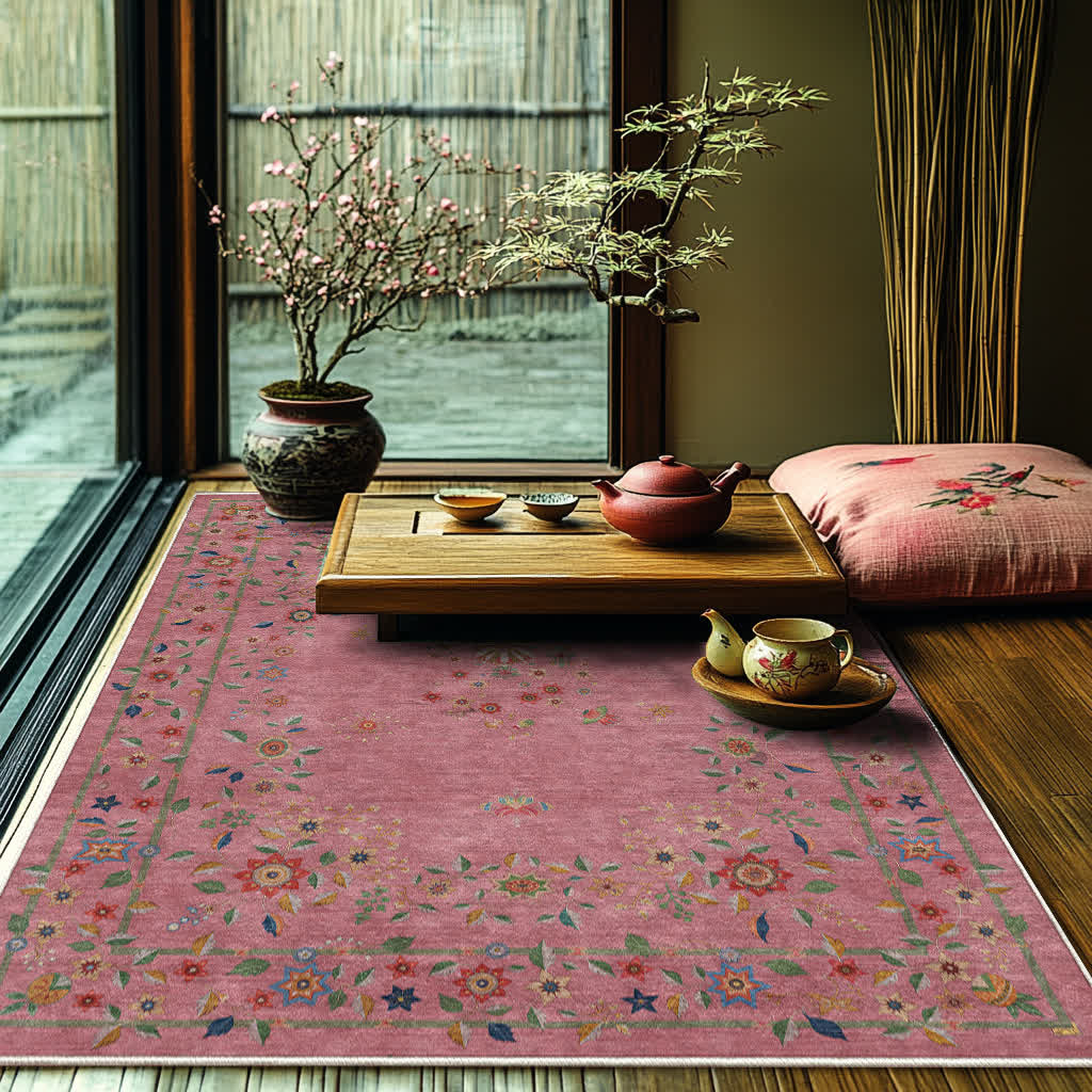 Faltbarer Teppich für drinnen und draußen mit Retro-Blumenmuster