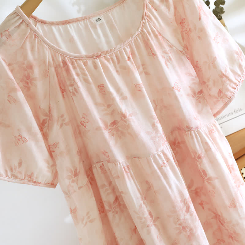 Kurzärmliges Nachthemd aus Baumwollgaze im Landhausstil mit Blumenmuster