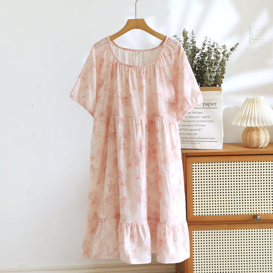 Kurzärmliges Nachthemd aus Baumwollgaze im Landhausstil mit Blumenmuster