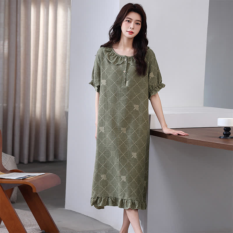 Nachthemd aus Baumwollgaze-Jacquard mit Karomuster