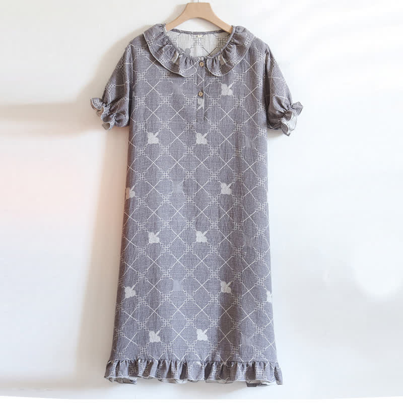 Nachthemd aus Baumwollgaze-Jacquard mit Karomuster