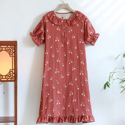 Nachthemd aus Baumwollgaze-Jacquard mit Tulpendruck