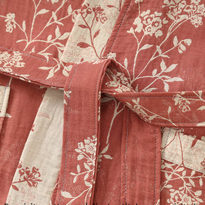 Bademantel aus Baumwollgaze-Jacquard im Vintage-Kimono mit Blumenmuster