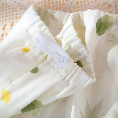 Verstellbares Pyjama-Set aus Baumwollgaze mit Blattmuster und Kimono