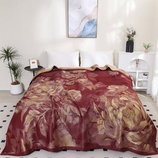 Elegante, florale, atmungsaktive Wendedecke aus Baumwollgaze - Rot - 230cm x 250cm - image 0