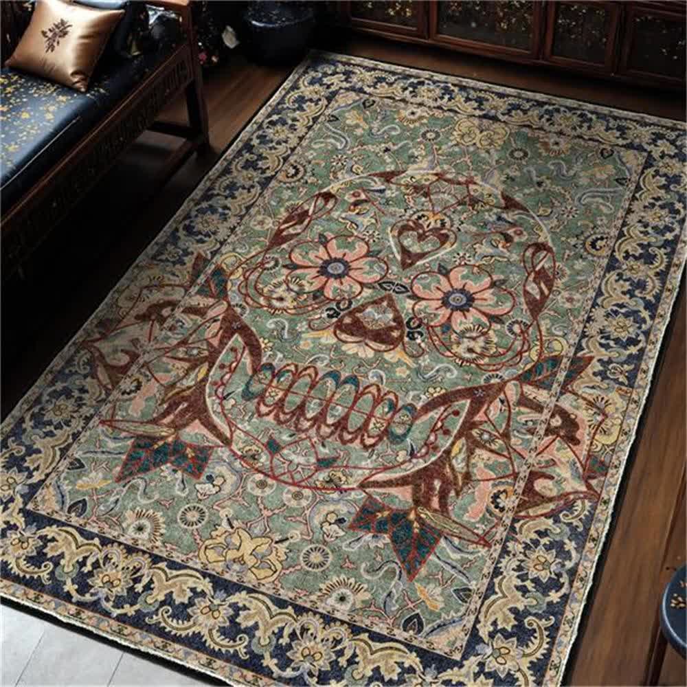 Waschbarer Teppich für drinnen und draußen mit Gothic-Totenkopf