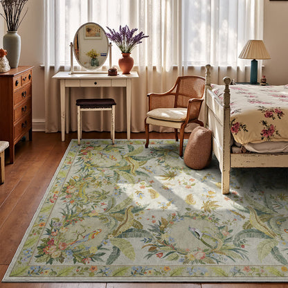 Rutschfester Teppich mit Blumen- und Vogelmotiv