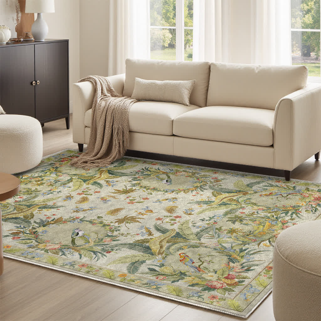 Rutschfester Teppich mit Blumen- und Vogelmotiv