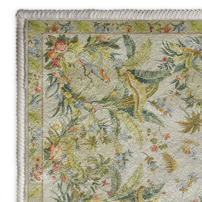 Rutschfester Teppich mit Blumen- und Vogelmotiv