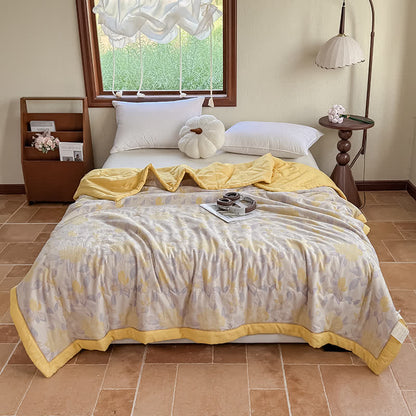 Elegante Sommerdecke aus reiner Baumwolle mit Blumenmuster und zweilagiger Gaze