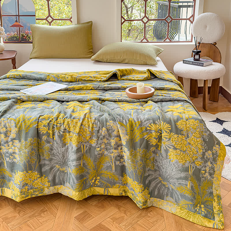 Vintage Tropical Doppellagige Sommerdecke aus reiner Baumwolle