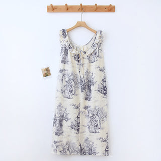 Nachtwäsche mit Rüschen und Vintage-Landschaftsdruck aus Baumwollgaze - Lila - Nachthemd - XL - image 0