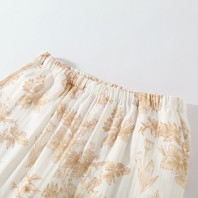 Elegantes Loungewear-Set aus doppellagiger Baumwollgaze mit Blumenmuster