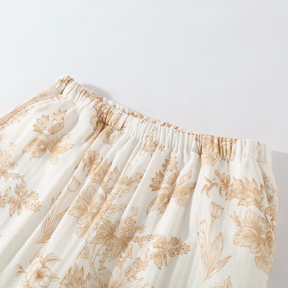 Elegantes Loungewear-Set aus doppellagiger Baumwollgaze mit Blumenmuster