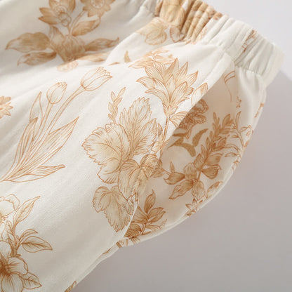 Elegantes Loungewear-Set aus doppellagiger Baumwollgaze mit Blumenmuster