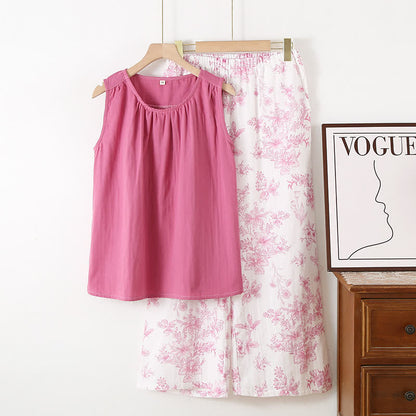 Elegantes Loungewear-Set aus doppellagiger Baumwollgaze mit Blumenmuster