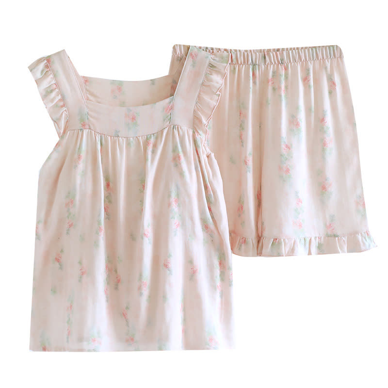 Rosa Loungewear-Set mit wattiertem Camisole und Rüschen