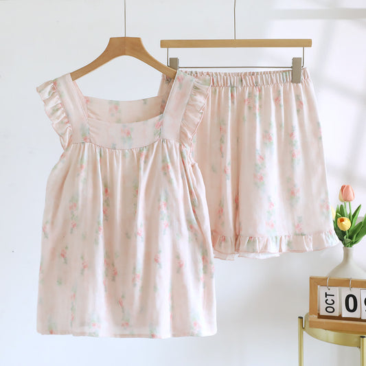 Rosa Loungewear-Set mit wattiertem Camisole und Rüschen