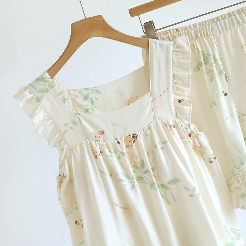 Gepolstertes Loungewear-Set mit Blumen- und Schmetterlings-Rüschen