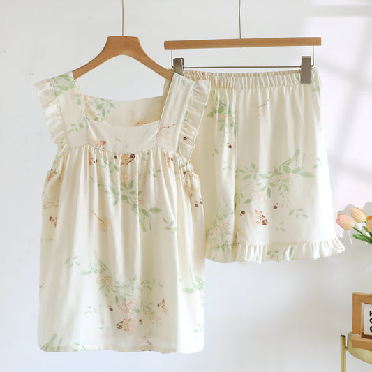 Gepolstertes Loungewear-Set mit Blumen- und Schmetterlings-Rüschen