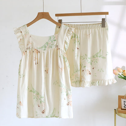 Gepolstertes Loungewear-Set mit Blumen- und Schmetterlings-Rüschen