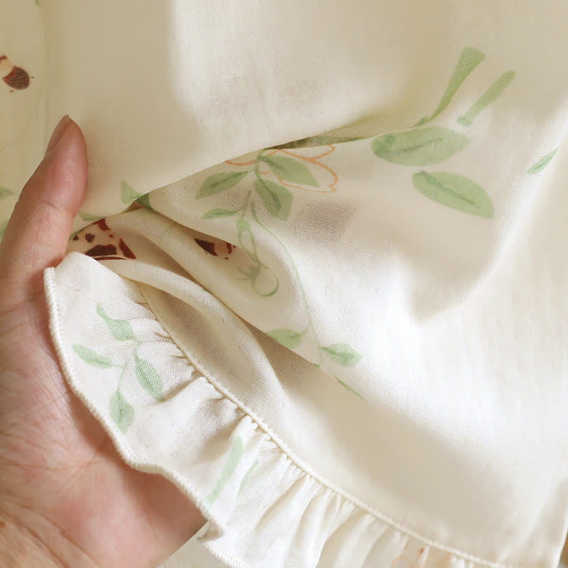 Gepolstertes Loungewear-Set mit Blumen- und Schmetterlings-Rüschen