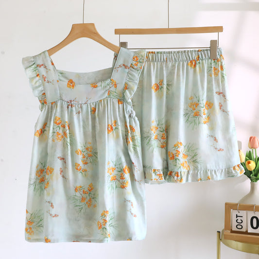 Gepolstertes Loungewear-Set mit Camisole und Rüschen