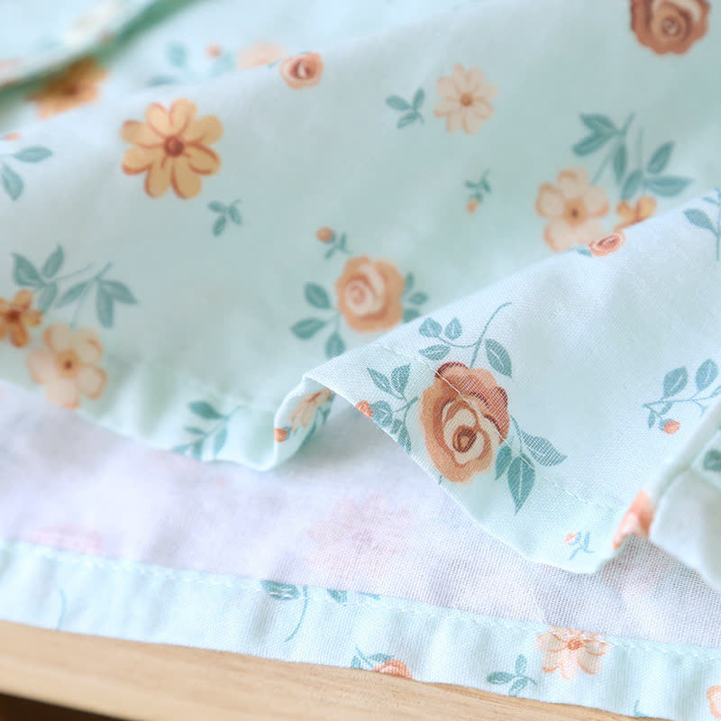 Rustikales Pyjama-Set aus doppelter Baumwollgaze mit Blumenmuster