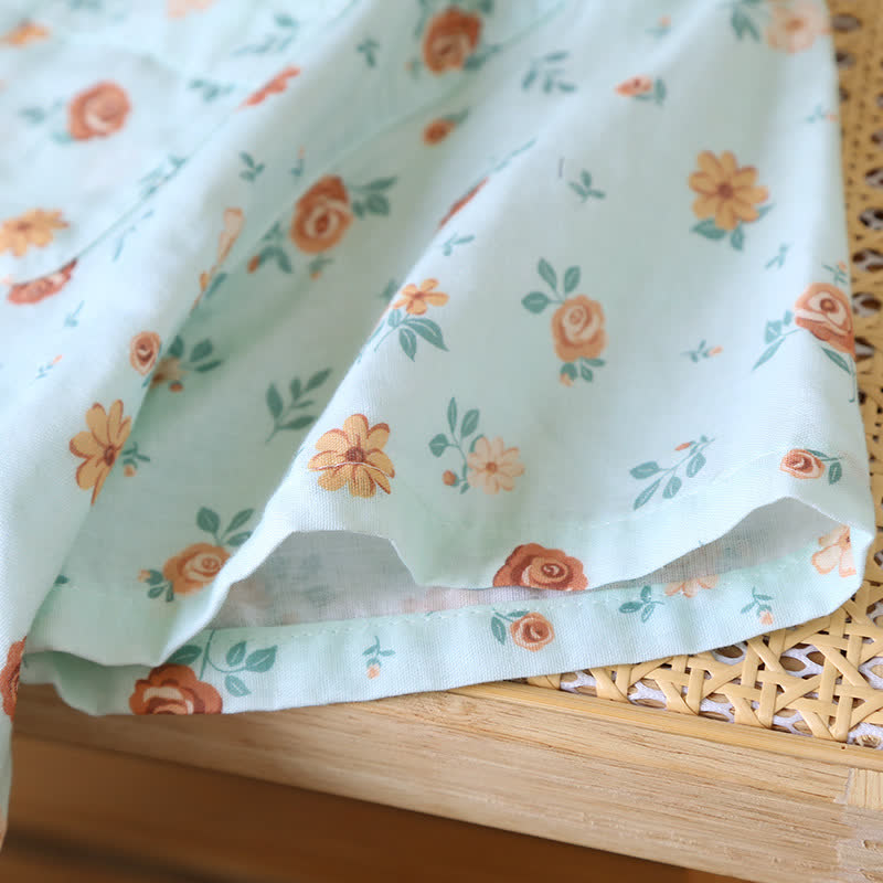 Rustikales Pyjama-Set aus doppelter Baumwollgaze mit Blumenmuster