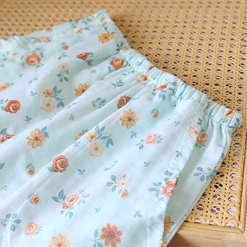 Rustikales Pyjama-Set aus doppelter Baumwollgaze mit Blumenmuster