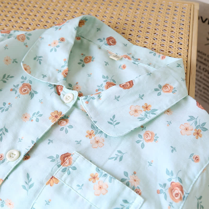 Rustikales Pyjama-Set aus doppelter Baumwollgaze mit Blumenmuster